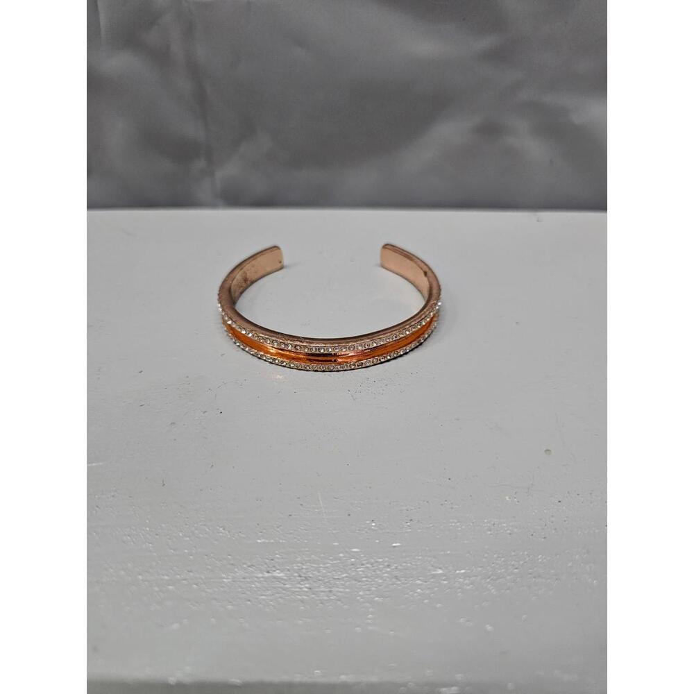 Rose Gold Tone Crystal Cuff Bracelet Womens Fashion Jewelry Slip On Bangle